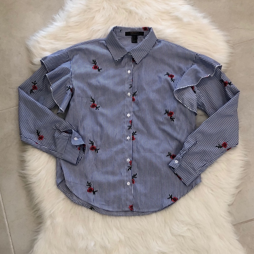Long Sleeve Blouse with Roses, size M - Picture 2 of 5